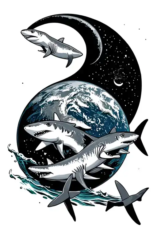 Atlas Holding Earth Semi Colon Sharks And Water At Base Of Atlas Three Crosses