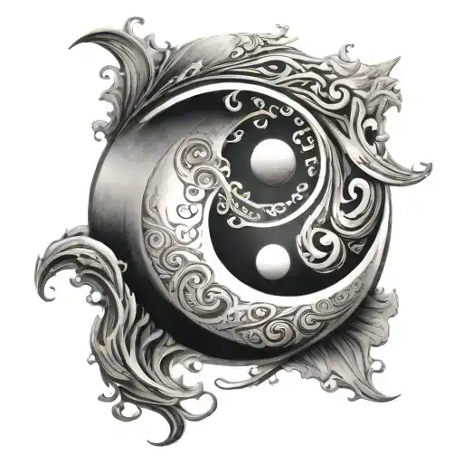Yin Yang With A Crecent Moon Inscribed Inside