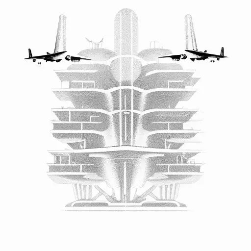Air Traffic Control Building Surrounded By Airplane Silhouettes
