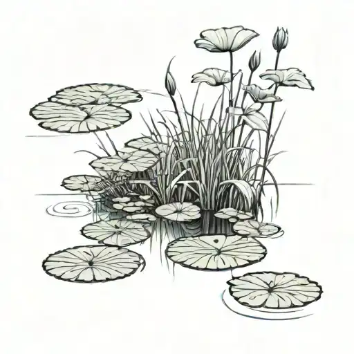Lake With Lily Pads And Flax Growing Out Long For Arm