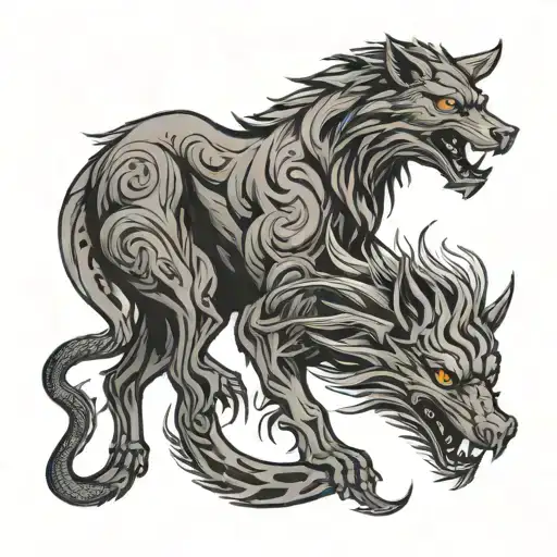 Fenrir And The World Snake Intertwined