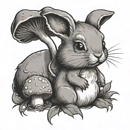 A Little Rabbit And A Mushroom Looks Stupid