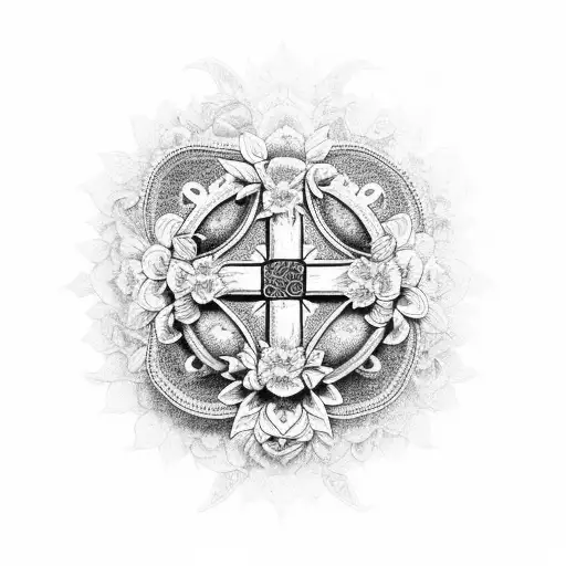 A Big Cross Surrounded By Intricate Floral Patterns