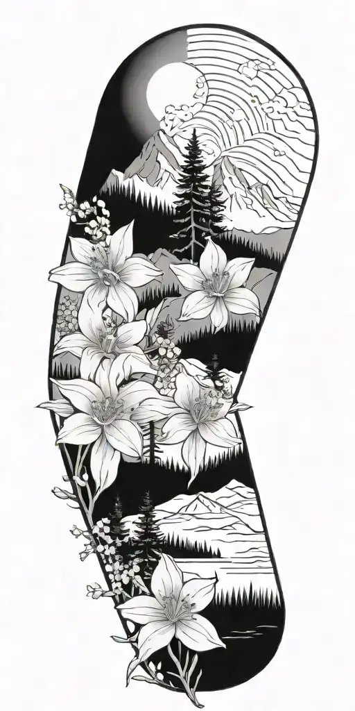 Rocky Mountains Of Colorado With Pine Trees And Fewer Columbine Flowers