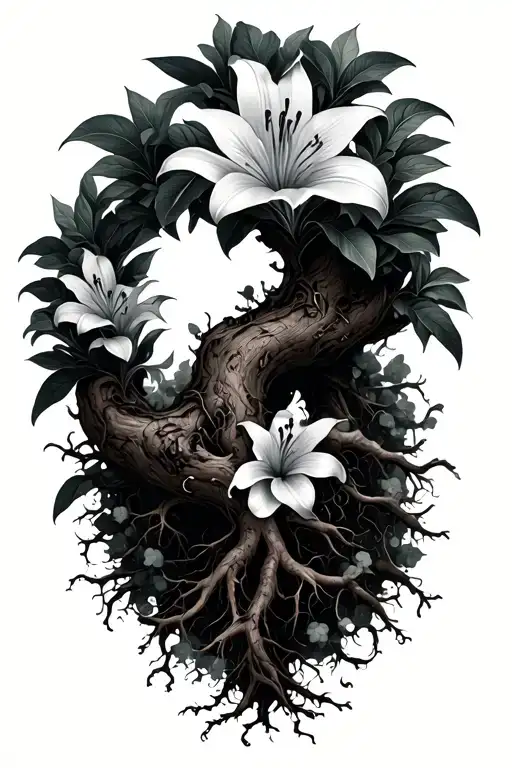 Lilly Flowers Wrapping Tree With Roots