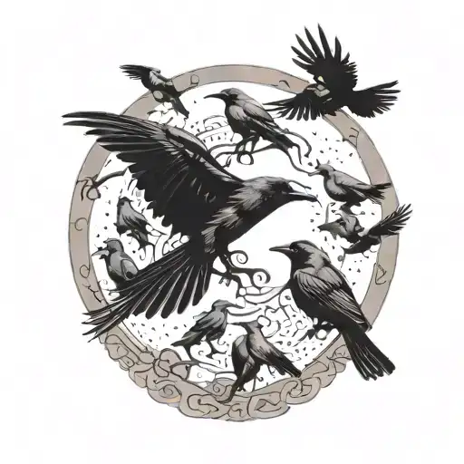 A Murder Of Crows Flying In A Circle