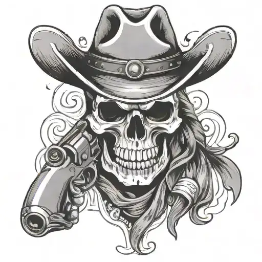 Cowboy Skull With Revolver