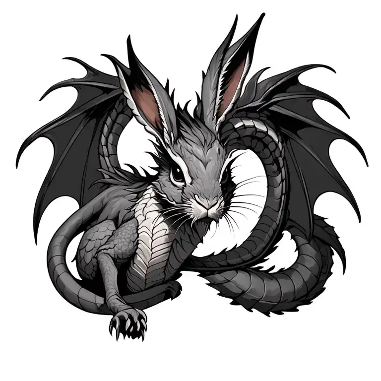 Mad Rabbit And Dragon Chest Tattoo Design