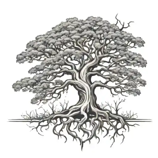 Oak Tree With Roots Names In Roots On Right Arm Shoulder
