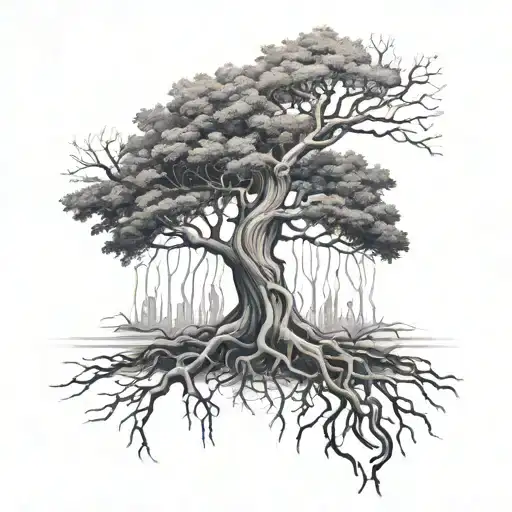 Tree With Roots Names In Roots On Right Arm Top Of Tree On Shoulder