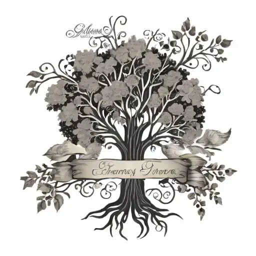 A Family Tree Design Incorporating The Names Of All Family Members In A Dark And Elegant Font