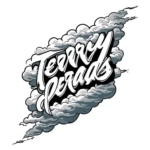 Terry Perads Spelled Out On Lower Arm With Clouds In The Background