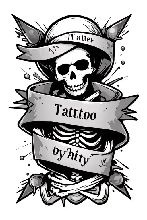 Partying Skeleton Wrapped In Banner With Text