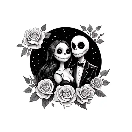 Jack And Sally With Some Roses And The Moon And The Oogie Boogie In It