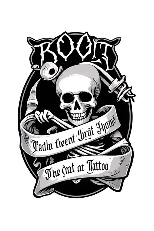 Partying Medieval Skeleton Wrapped In Banner With Text