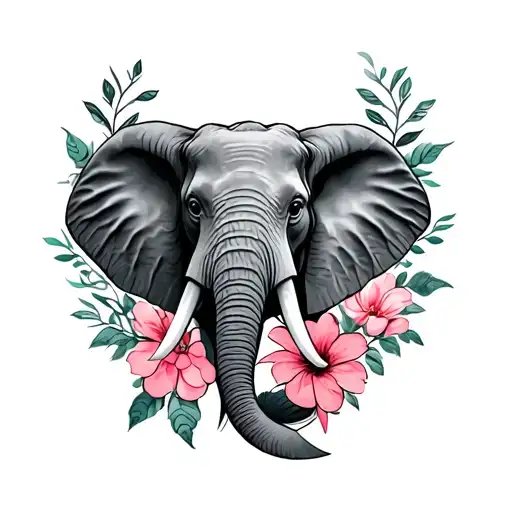 Elephant Head With A Cancer Ribbon And Flowers Around It
