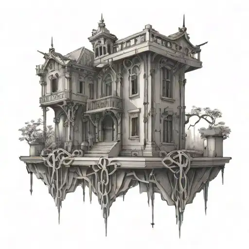 Cyber Sigilism Tattoo Delicate Tattoo Architecture Style And Dainty Chains Falling