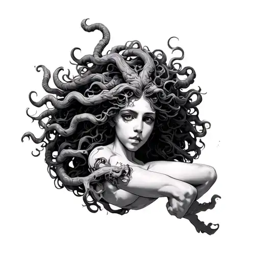 Medusa Running With Lower Half Turning To Stone