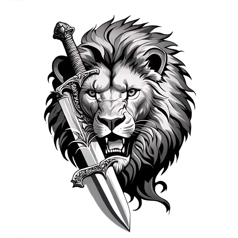 Sword With A Reflection Of A Lion On It