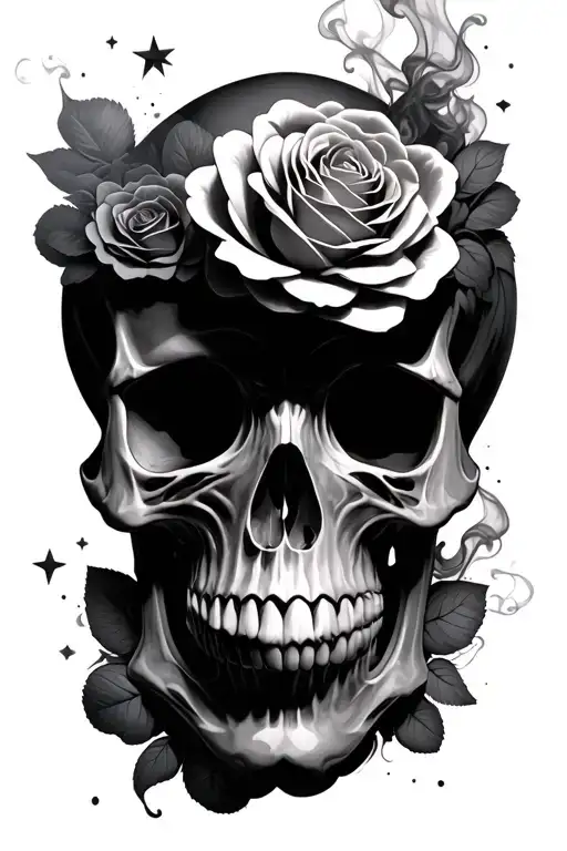 Soft Skull Roses Intertwined Clouds Smoke Stars