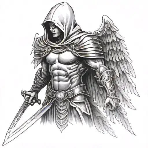 Warrior With Sword In Front With Hood And Wings