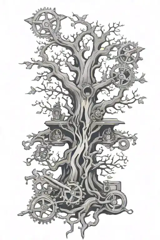 Ygg Drasil Tree Surrounded By Plumbing Tools Like Wrenches