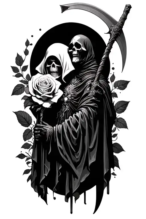 Rose And Grim Reaper With Scythe