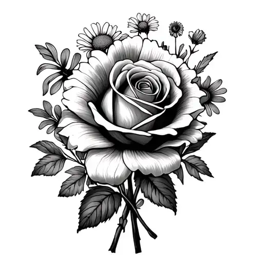 Fine Line Rose And Daisy Bouquet