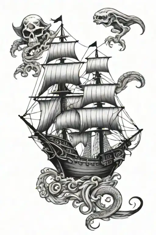 Pirate Ship With 2 Squids