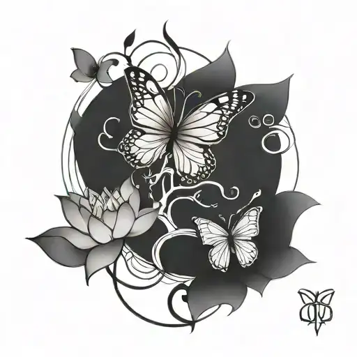 A Minimalist Tree Of Life With A Lotus Flower And A Butterfly Design