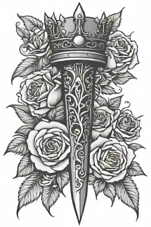 Dagger With A Crown And Roses Blooming