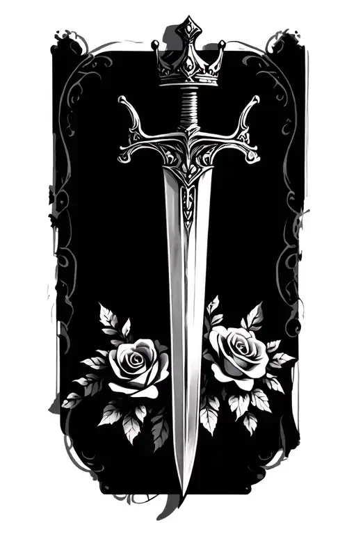Sword A Crown And Filigree And Roses Background