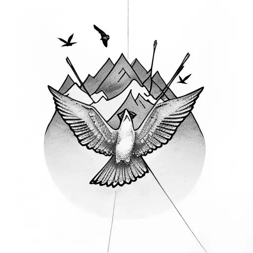 Mountain With Birds And A Cancer Ribbon