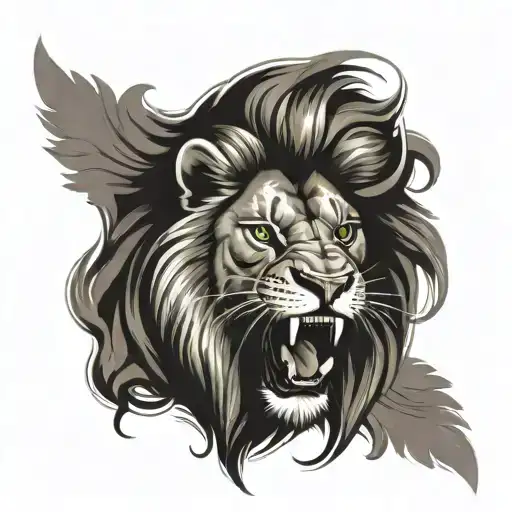 Screaming Lion With A 777 Underneath And Green Eyes