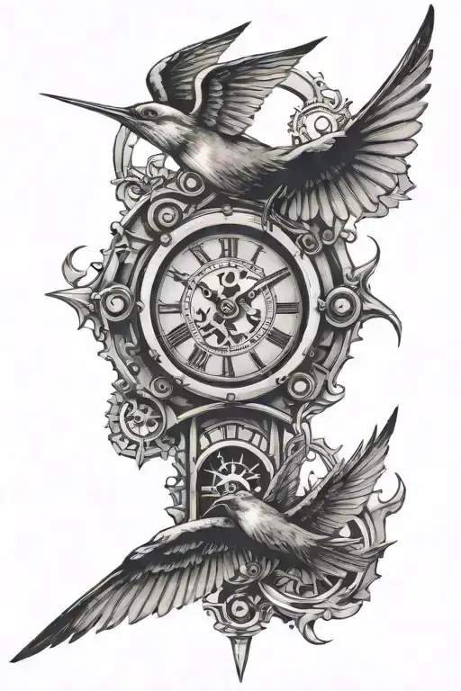 Industrial Clock With Swallows Above