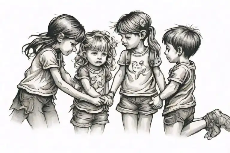 Children Holding Hands 3 Girls 1 Boy