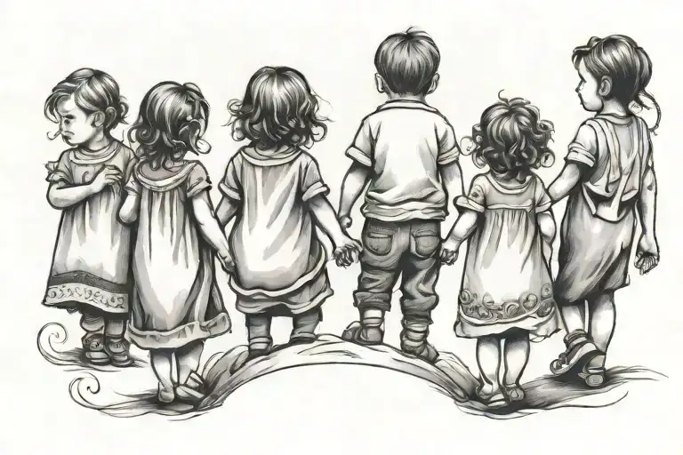 Children Holding Hands Backwards 3 Girls 1 Boy