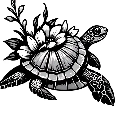 Guam Logo With Flower And Turtle Swimming Gracefully