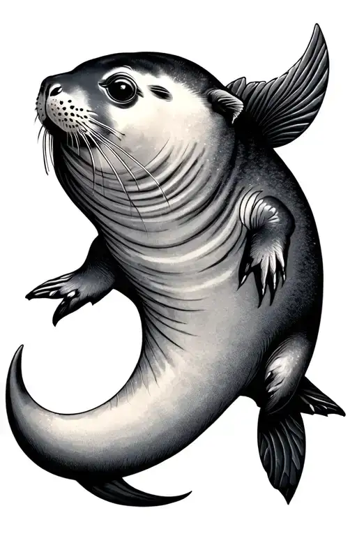 Harbor Seal And Crescent Moon