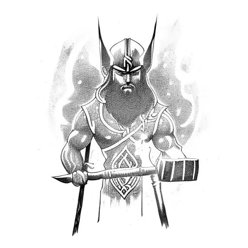 A Gamer Character Holding A Glowing Axe Surrounded By Norse Runes