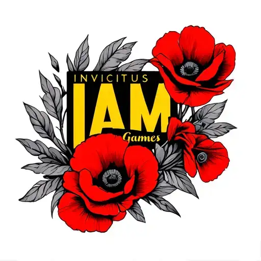 Iam Invictus Games Logo In Black And Yellow With Red Poppies