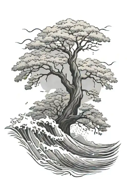 Waves Crashing Into A Big Tree