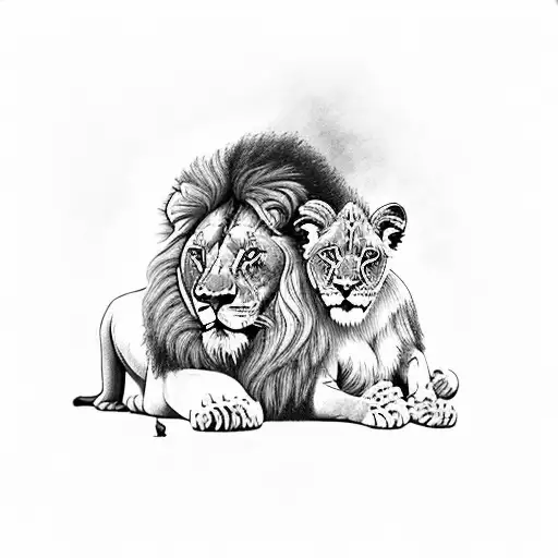 Lion With A Cub