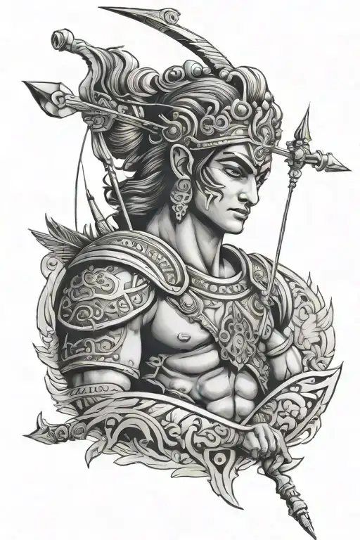 The Greatest Warrior Arjuna With Bow And Arrow And Text Written As Arjuna