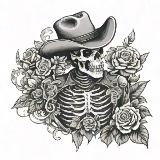 Cowboy Skeleton Holding Flowers