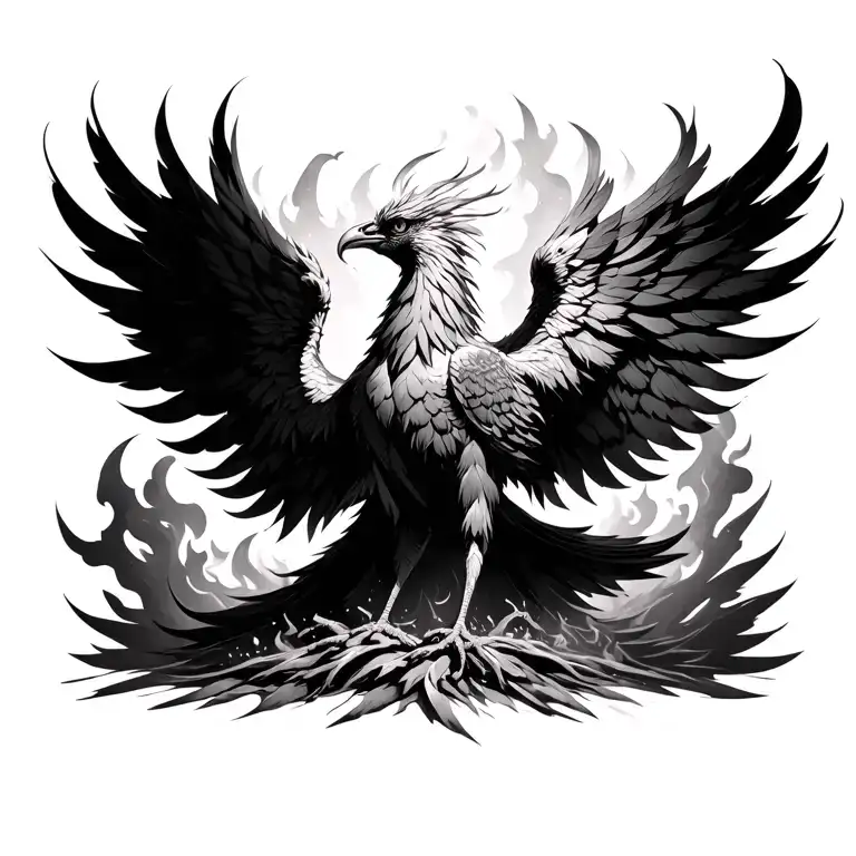 Beautiful Feathered Phoenix Rising From The Ashes Symbolizing Rebirth