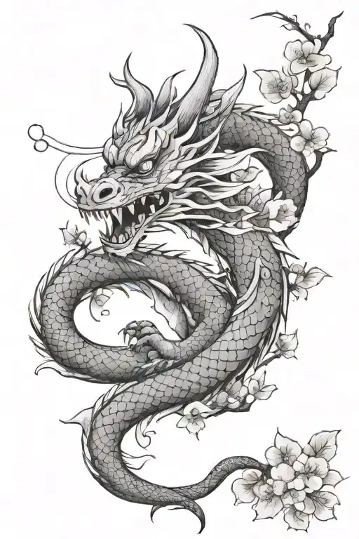 Dragon With Cherry Blossoms