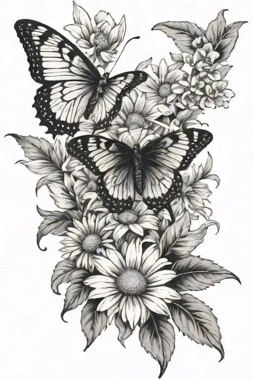 Daisy Bouquet With Butterfly And Cardinal Perched