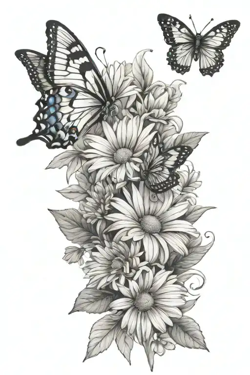 Daisy Bouquet With Butterfly And Cardinal