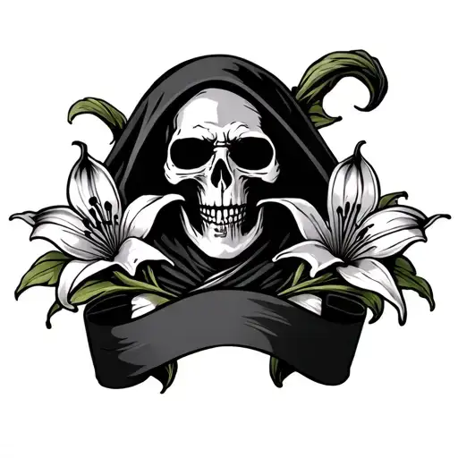 Grim Reaper Lily Flower Banner Ribbon Across